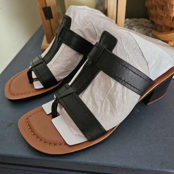 Franco Sarto Ezra Black Leather Strap Block Heel Sandals Women’s Size 5 New - Picture 1 of 5